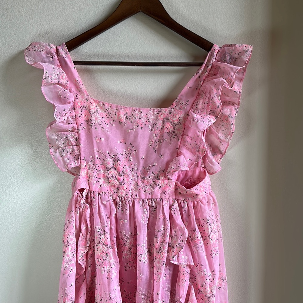 Vintage handmade pink flower mini dress.